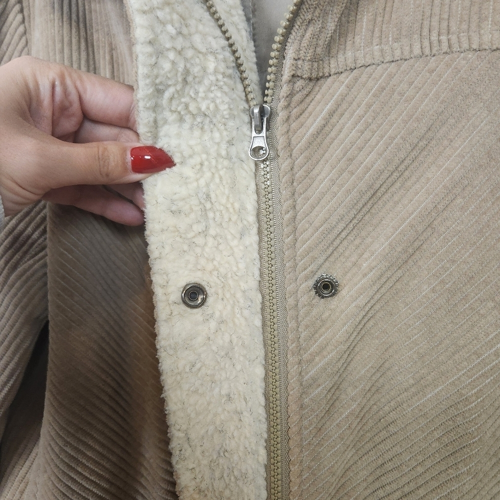 Vintage Brown Corduroy Sherpa Trim Winter Jacket Coat 90s Y2K Womens Size Medium - Picture 8 of 14